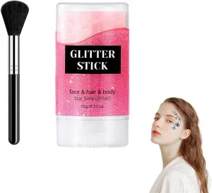 Liplaya Glitter Stick,Glitter Stick for Face & Body, Eyes, Lips & Skin, High-Pigment Shimmer Makeup for Festival, Party, Halloween, Travel Use (Pink)