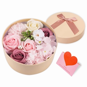 Little World Bath Soap - Floral Scented Rose Soap Petals Body in Flower Box for Women, Plant, Essential Oil Set for Birthday, Valentine’s Day, Thanksgiving Day, Christmas (Pink)