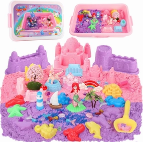 Lokuc Unicorn Sensory Bin for Girl, Unicorn and Mermaid Sensory Sand Kit Toy, 60Pcs Sandbox with 2.2 lbs Magic Sand Sensory Bins, Christmas Birthday Gift for Toddler Kid Age 3 4 5 6 7 8