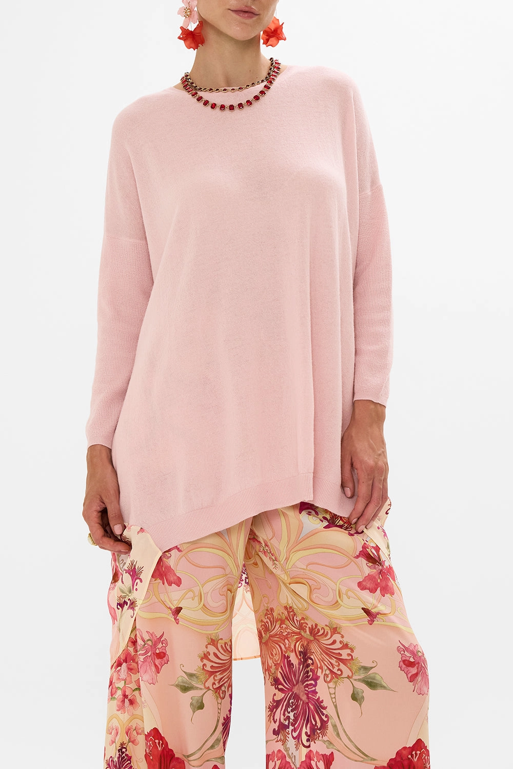LONG SLEEVE JUMPER WITH PRINT BACK BLOSSOMS AND BRUSHSTROKES