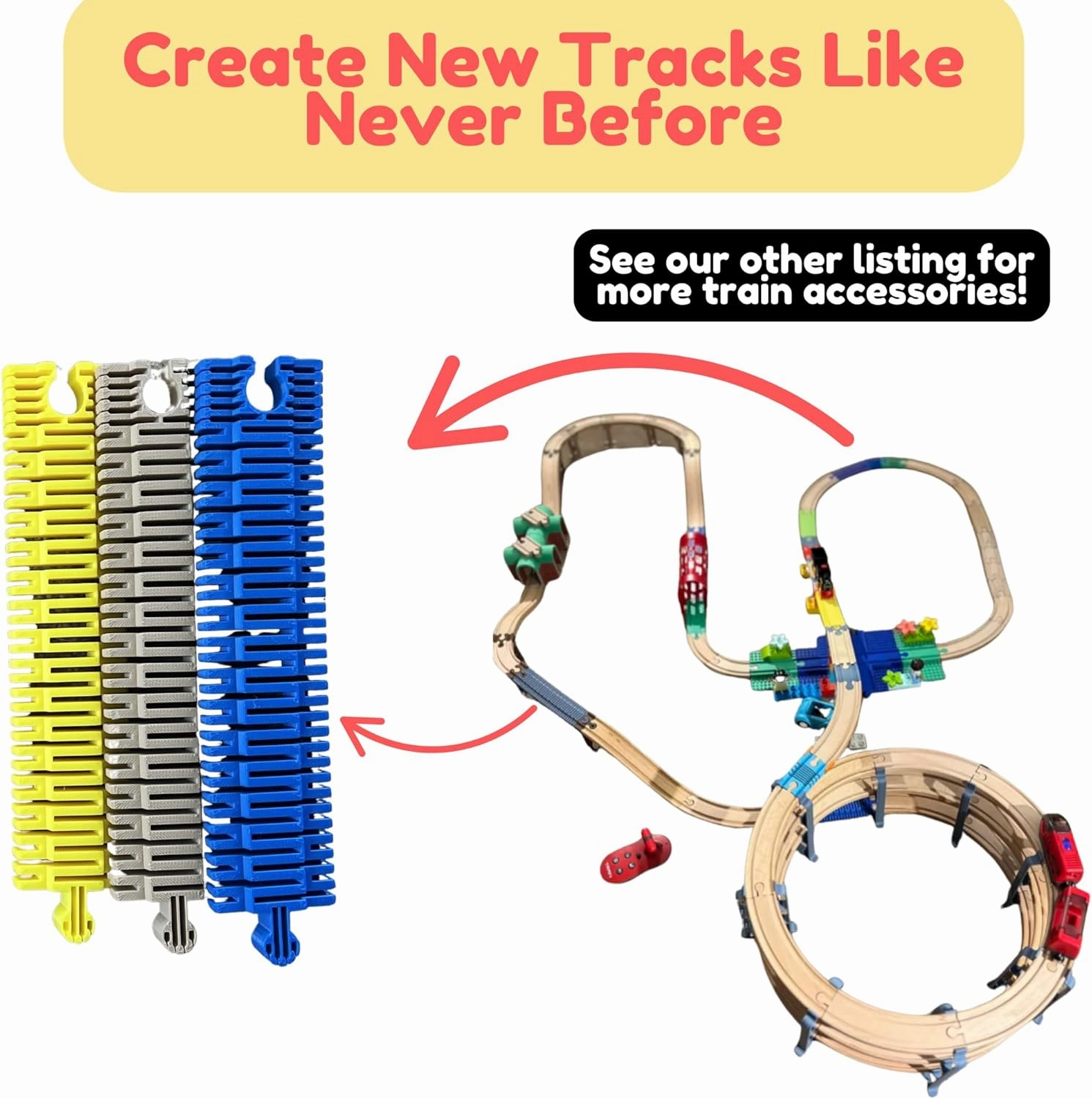 Long Wooden Train Flexi Tracks | Compatible with Brio, Thomas, Hape, IKEA, Melissa and Doug | Set of 3 (Matte Sakura Pink)
