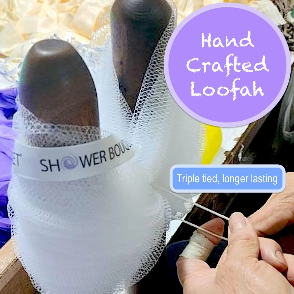 Loofah-Bath-Sponge Hot-Lacey-Mesh // 4-Sexy-Lace-Colors by Shower Bouquet / 2-Scrubs-in-1 Large Full 60g Pouf Body Luffa Loofa Loufa Puff - Exfoliate, Cleanse Skin with Luxurious Bathing Accessories