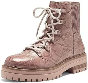 LOUISE ET CIE Sheena Soft Rose Nude Leather Lace-Up Classic Combat Lug Boots