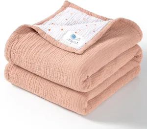 Lulu moon Muslin Baby Blanket - Cotton Quilt Blankets for Toddlers - Reversible Nursery Crib Blanket for Baby Boys and Girls 47"x47"(Peach Pink)