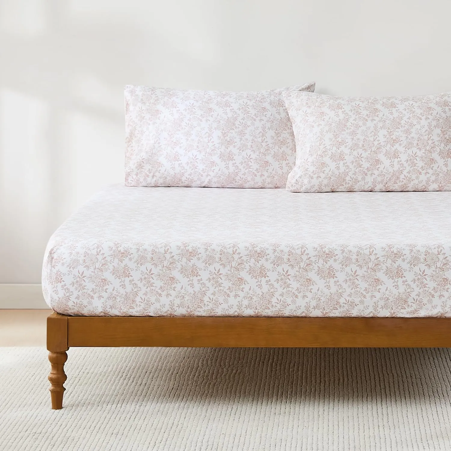 Lush Decor Peony Toile Cotton Sheet Set 4 Piece Set Full Peach - Cotton Sheets - Floral Bed Sheets - Kids Bedding - Pink - Coquette Decor