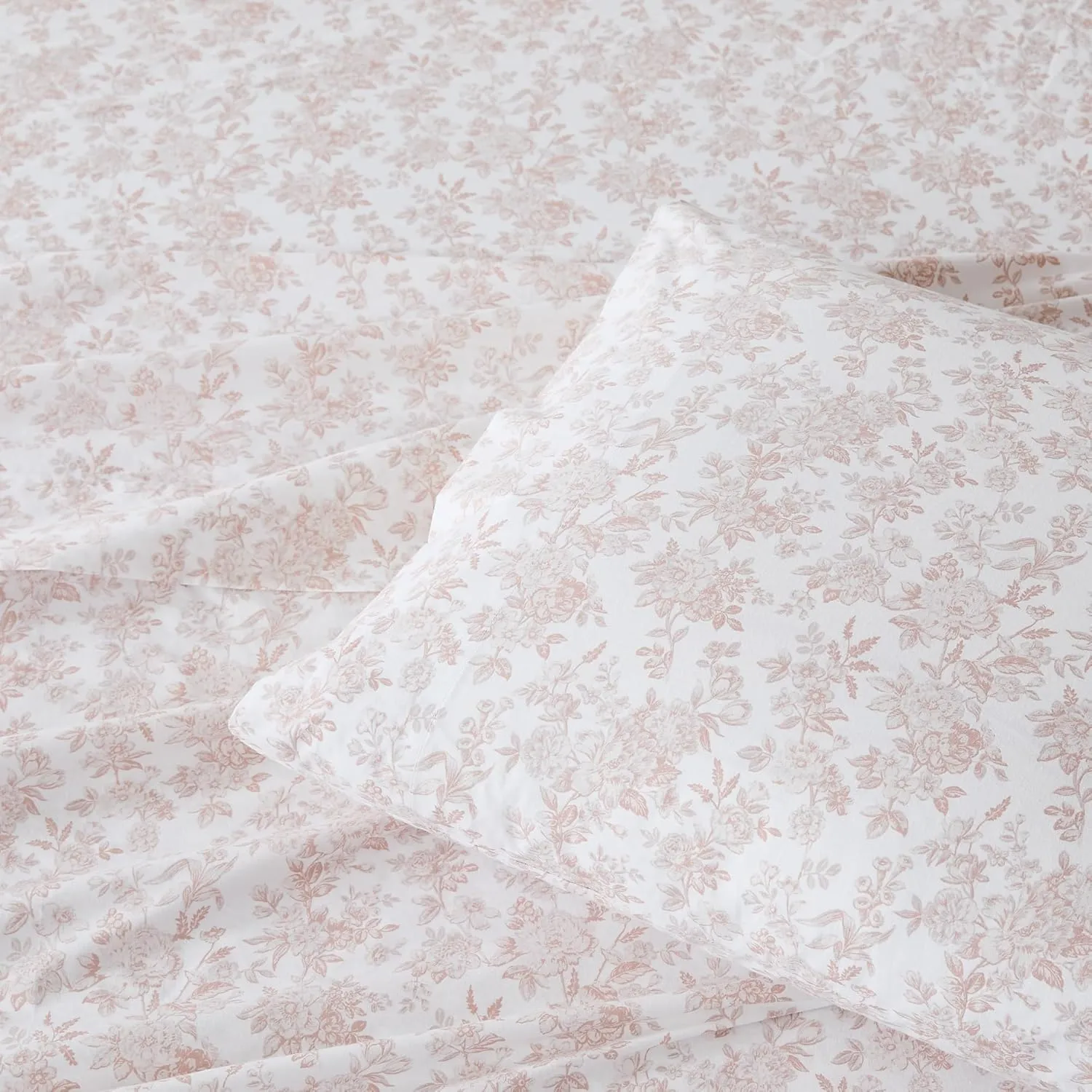 Lush Decor Peony Toile Cotton Sheet Set 4 Piece Set Full Peach - Cotton Sheets - Floral Bed Sheets - Kids Bedding - Pink - Coquette Decor