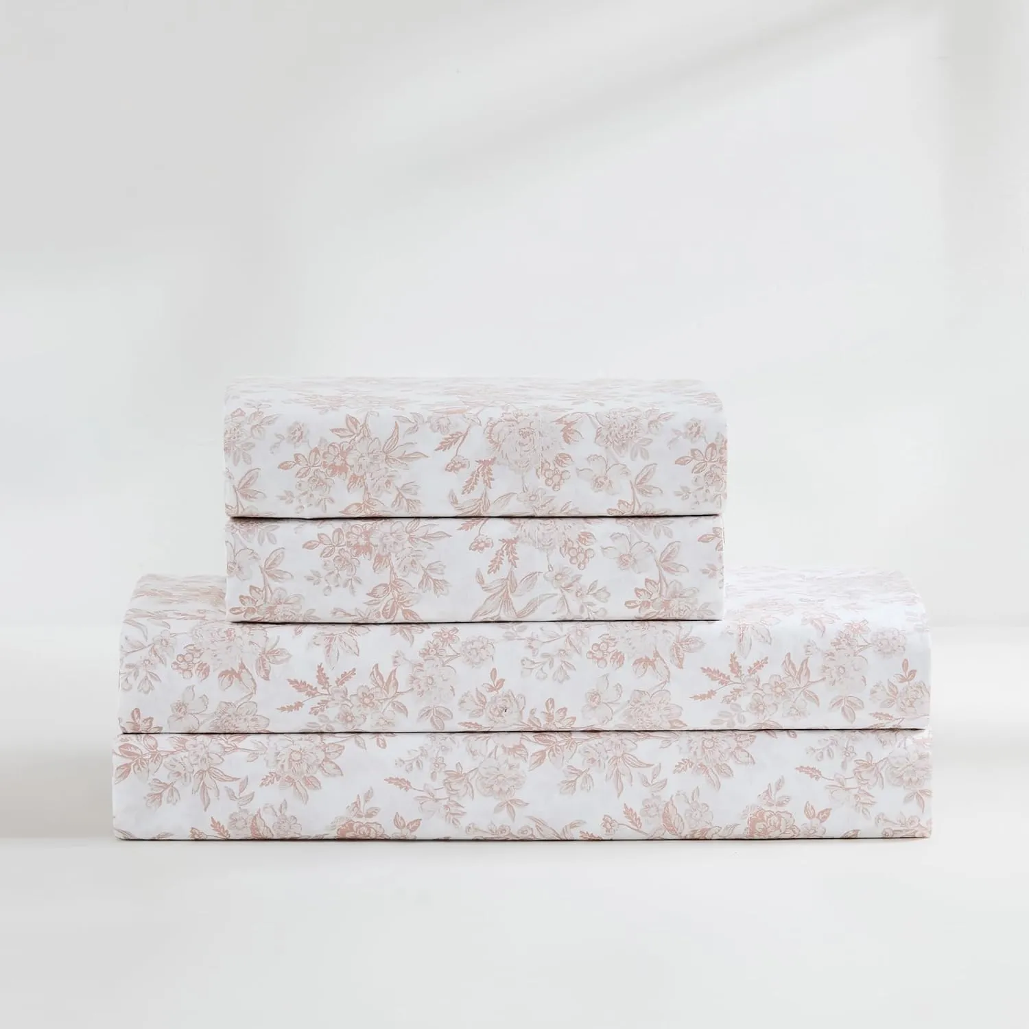 Lush Decor Peony Toile Cotton Sheet Set 4 Piece Set Full Peach - Cotton Sheets - Floral Bed Sheets - Kids Bedding - Pink - Coquette Decor