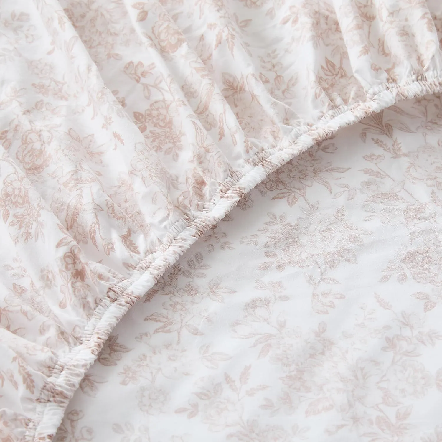 Lush Decor Peony Toile Cotton Sheet Set 4 Piece Set Full Peach - Cotton Sheets - Floral Bed Sheets - Kids Bedding - Pink - Coquette Decor