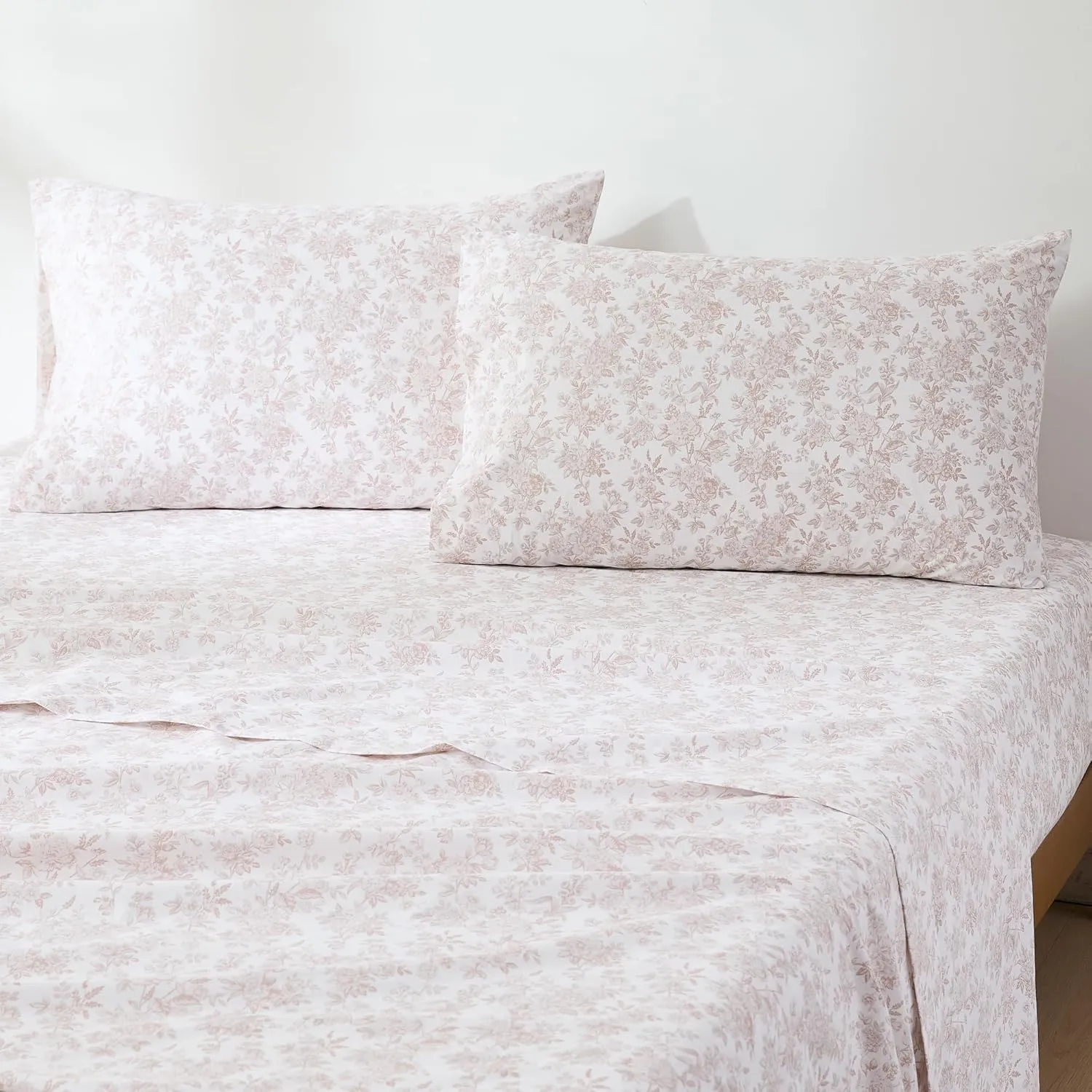 Lush Decor Peony Toile Cotton Sheet Set 4 Piece Set Full Peach - Cotton Sheets - Floral Bed Sheets - Kids Bedding - Pink - Coquette Decor