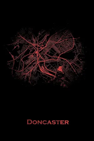 Lustre Paper - Doncaster, England, United Kingdom (UK) Original Map Design Red Splatter - Art Print Poster Photo Gift - Size: 36 x 24 Inches