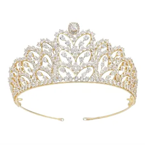 Luxury God Bridal Crown for Wedding Pageant Prom Quinceanera Birthday Tiara Golden Bride Headpieces Hair Accessories Cubic Zirconia