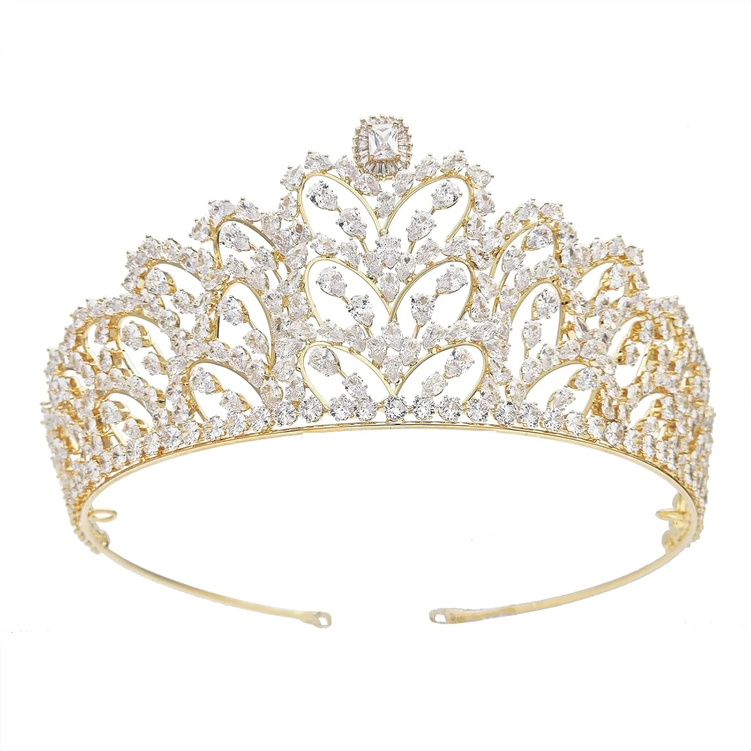 Luxury God Bridal Crown for Wedding Pageant Prom Quinceanera Birthday Tiara Golden Bride Headpieces Hair Accessories Cubic Zirconia
