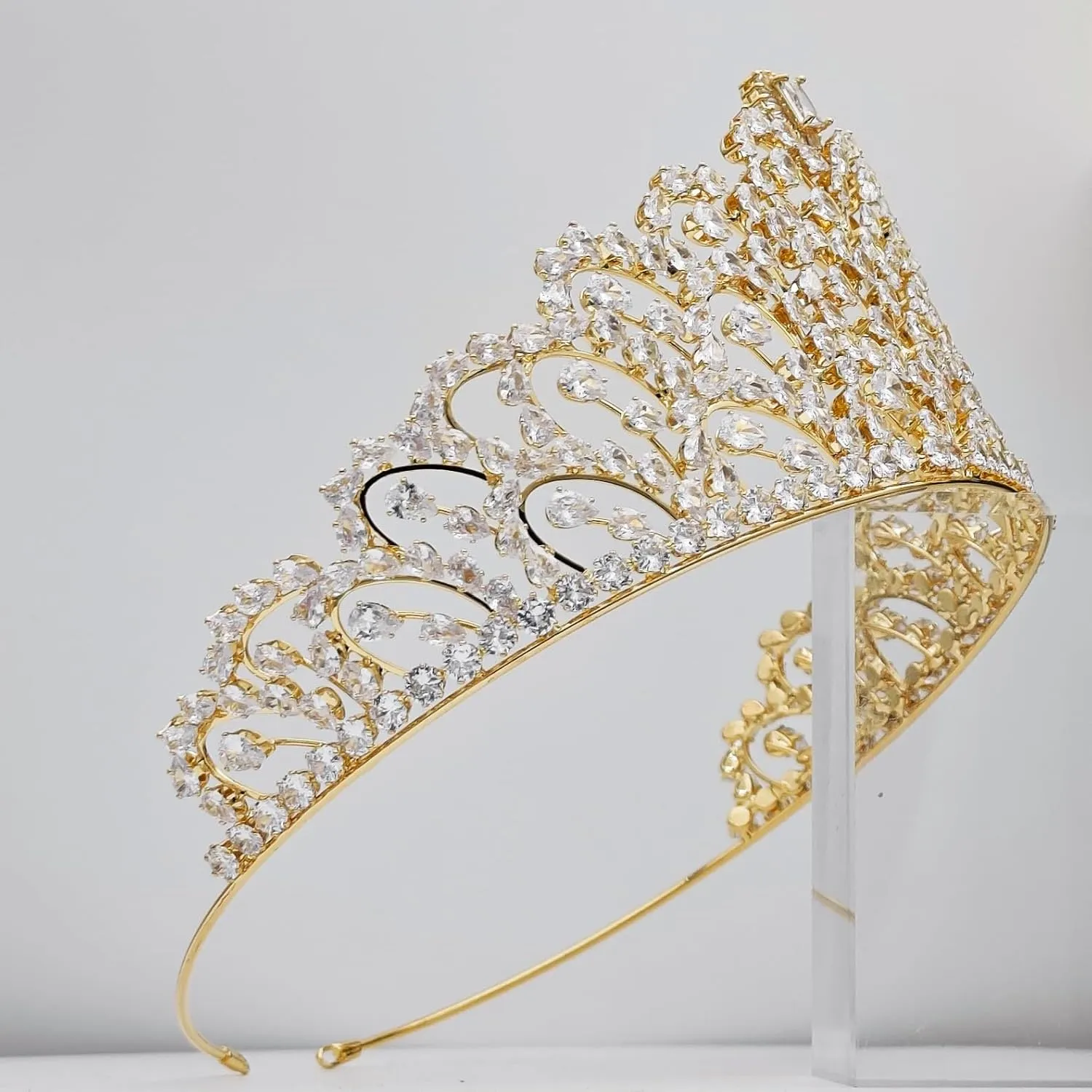 Luxury God Bridal Crown for Wedding Pageant Prom Quinceanera Birthday Tiara Golden Bride Headpieces Hair Accessories Cubic Zirconia