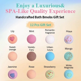 Luxury Bath Bombs Gift Set - 12 Handmade Fizzies with Shea Butter & Essential Oils, Moisturizing Relaxing Spa Gift for Women Men (Vegan, Cruelty-Free)
