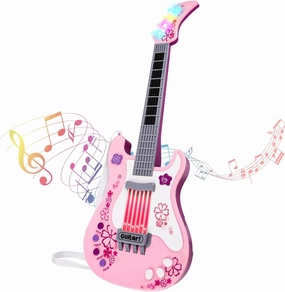 M SANMERSEN Kids Guitar for Girl Music Toy Electric Pink Guitars with Strap for Kid Toddler Musical Instrument Toys for 3 4 5 Year Old Girls Gifts
