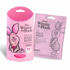 MAD Beauty Disney Winnie The Pooh Piglet Face Mask & Headband Set – Cosmetic sheet Peach Extract for Bright, Rejuvenated Skin, Elasticated, Character Skincare Gift for Women & Adults