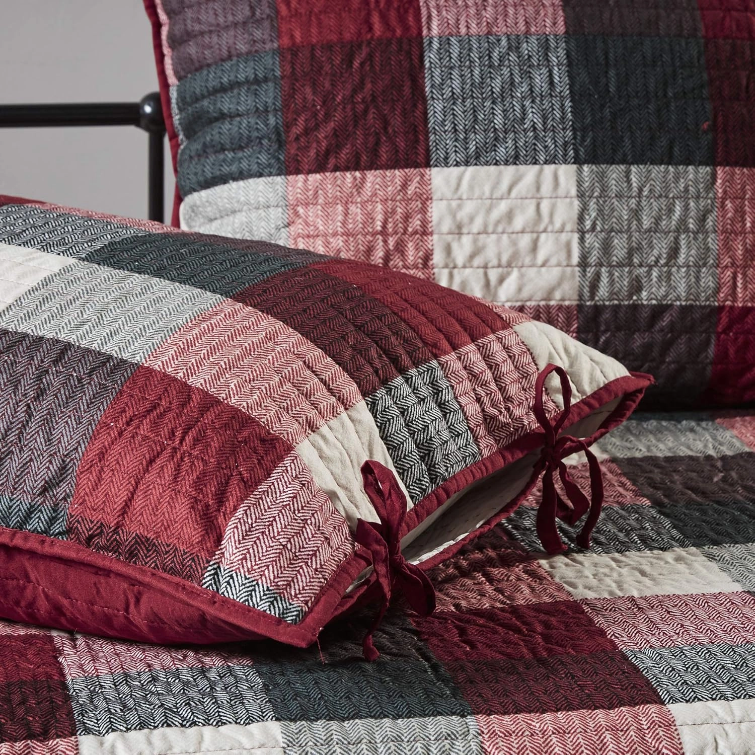 Madison Park Daybed Cover Double Sided Quilting Casual Design All Season Bedding Set with Bedskirt, Matching Shams, Decorative Pillow, 75 in x 39 in, Ridge, Plaid Red