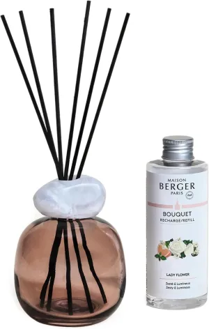 MAISON BERGER - Reed Diffuser - Model Mineral - Scented Bouquet with 6 Reed Sticks - 3.15 x 3.15 x 9.45 inches - 6 Fluid Ounces Lampe Berger Home Fragrance Bottle (Plum White - Lady Flower)