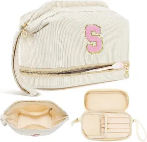 Makeup Bag for Girls Gift, Personalized Graduation Gifts Initial Women Makeup Bag for Travel, Teacher Appreciation Gifts Preppy Make up Bag Cosmetic Bag 18th Birthday Gifts for Teen Girl Trendy - S