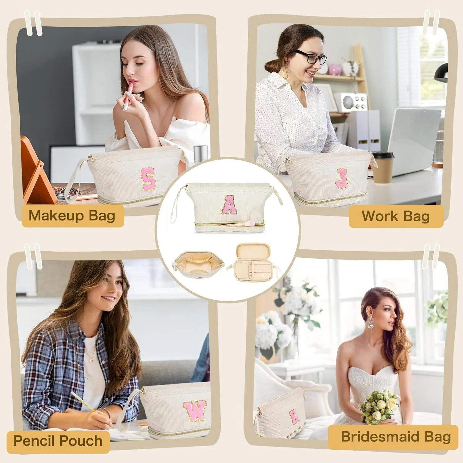 Makeup Bag for Girls Gift, Personalized Graduation Gifts Initial Women Makeup Bag for Travel, Teacher Appreciation Gifts Preppy Make up Bag Cosmetic Bag 18th Birthday Gifts for Teen Girl Trendy - S