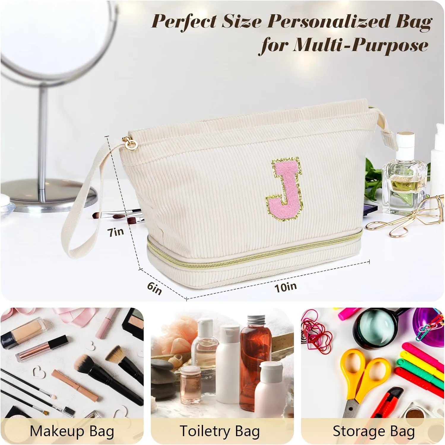 Makeup Bag for Girls Gift, Personalized Graduation Gifts Initial Women Makeup Bag for Travel, Teacher Appreciation Gifts Preppy Make up Bag Cosmetic Bag 18th Birthday Gifts for Teen Girl Trendy - S
