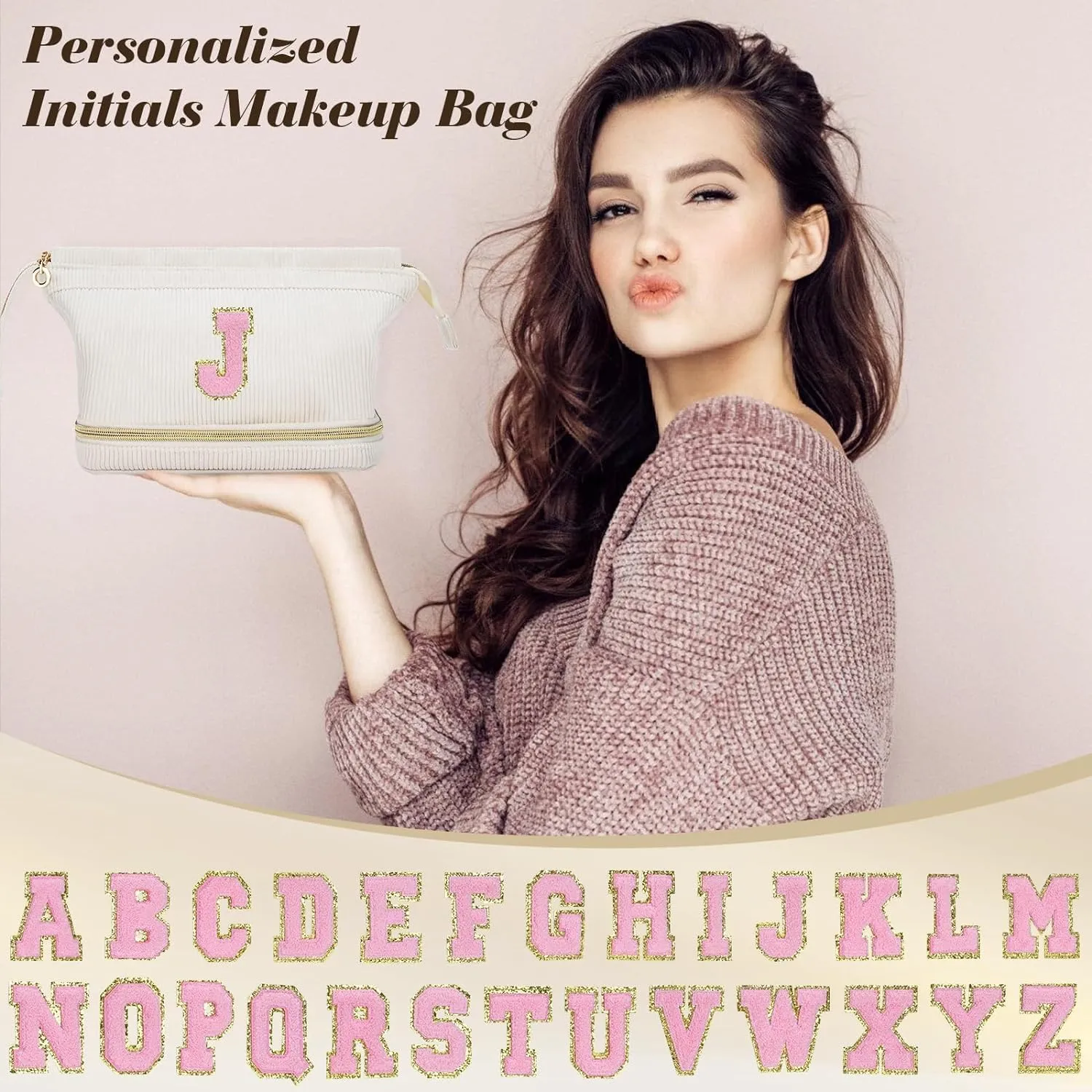 Makeup Bag for Girls Gift, Personalized Graduation Gifts Initial Women Makeup Bag for Travel, Teacher Appreciation Gifts Preppy Make up Bag Cosmetic Bag 18th Birthday Gifts for Teen Girl Trendy - S