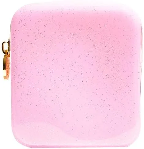Makeup Bag Travel Cosmetics Pouch, Toiletry Bag, Jelly, Zipper Pouch Purse, Cute Make Up Organizer Storage Tote for Women Girls, Waterproof Travel Skincare, Small Makeup Bag - Pink Lemonade