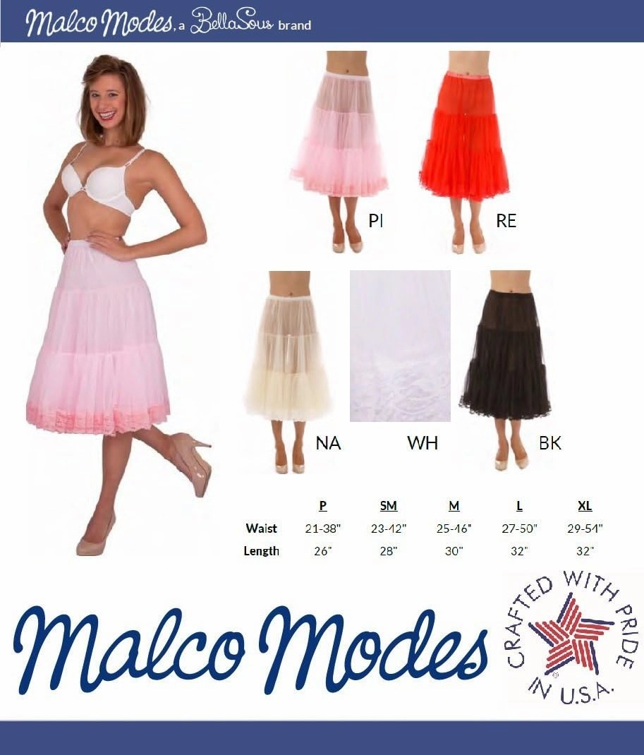 Malco Modes Cosette Luxury Chiffon Adult Petticoat Slip, Lace Trim, Adjustable, Halloween Costume, Vintage Style