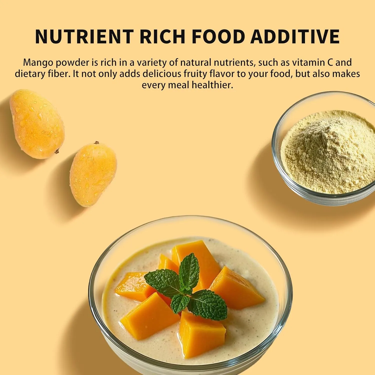 Mango Powder, Freeze Dried Mango Powder, 9.52OZ/270G, No Sugar Added, No Additives, for Beverages, Smoothies, Juices, Drinks, Baking