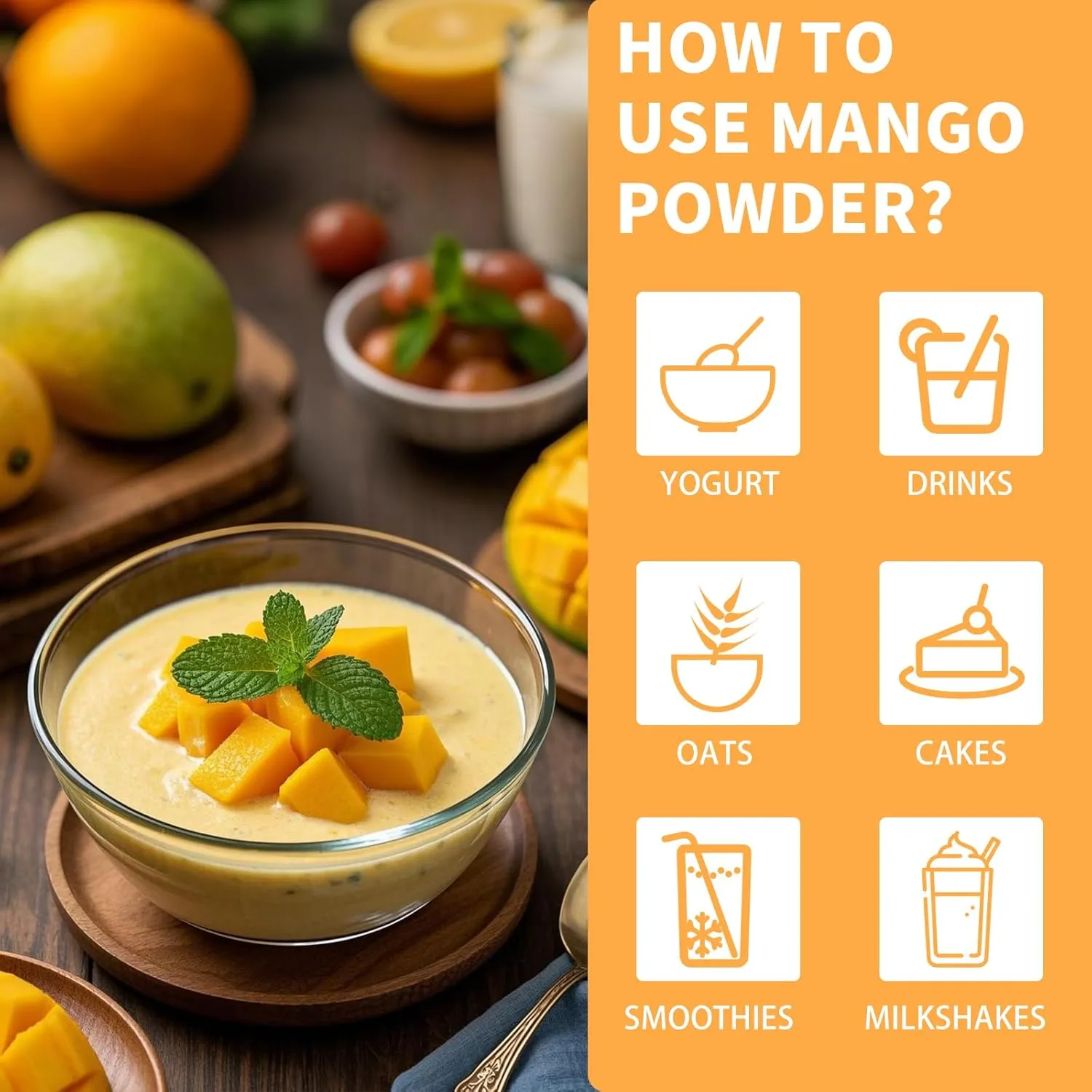 Mango Powder, Freeze Dried Mango Powder, 9.52OZ/270G, No Sugar Added, No Additives, for Beverages, Smoothies, Juices, Drinks, Baking