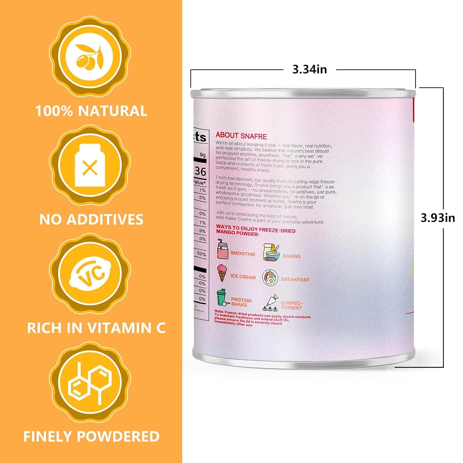 Mango Powder, Freeze Dried Mango Powder, 9.52OZ/270G, No Sugar Added, No Additives, for Beverages, Smoothies, Juices, Drinks, Baking