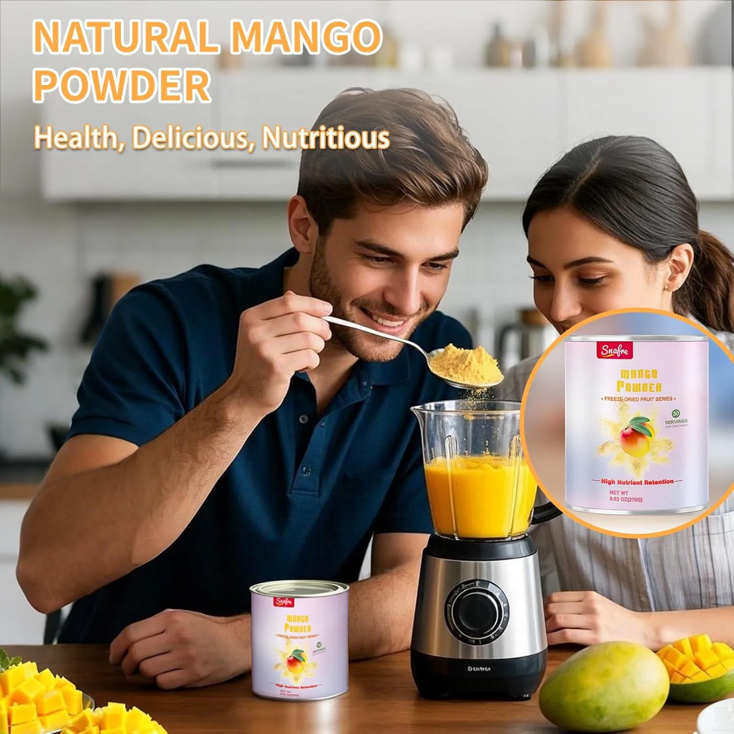 Mango Powder, Freeze Dried Mango Powder, 9.52OZ/270G, No Sugar Added, No Additives, for Beverages, Smoothies, Juices, Drinks, Baking