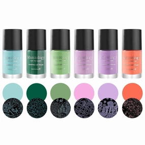 Maniology The Gardener Creamy Pastel Nail Stamping Art Polish Collection, Garden-Inspired Color Nail Lacquers (Lilac Mist, Citrine, Rose Quartz, Spanish Moss, Malachite, Moonglow Set of 6)