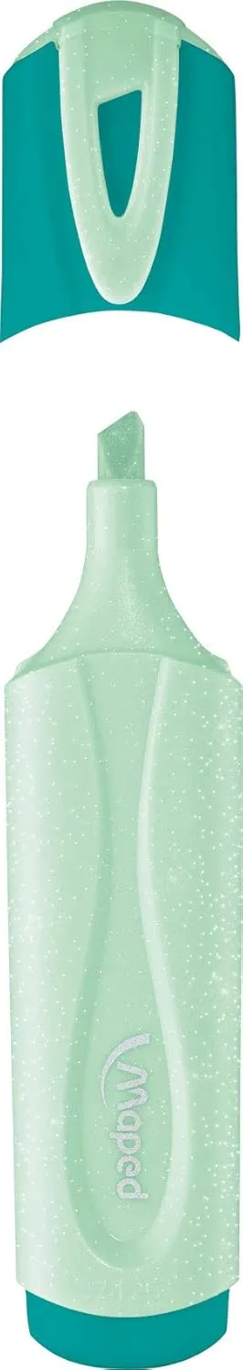 Maped Fluo Peps Pastel Glitter Highlighters - Pack of 12 - Innovative Dual-Beveled Tip - Enhanced Visibility - 4 Vibrant Colors