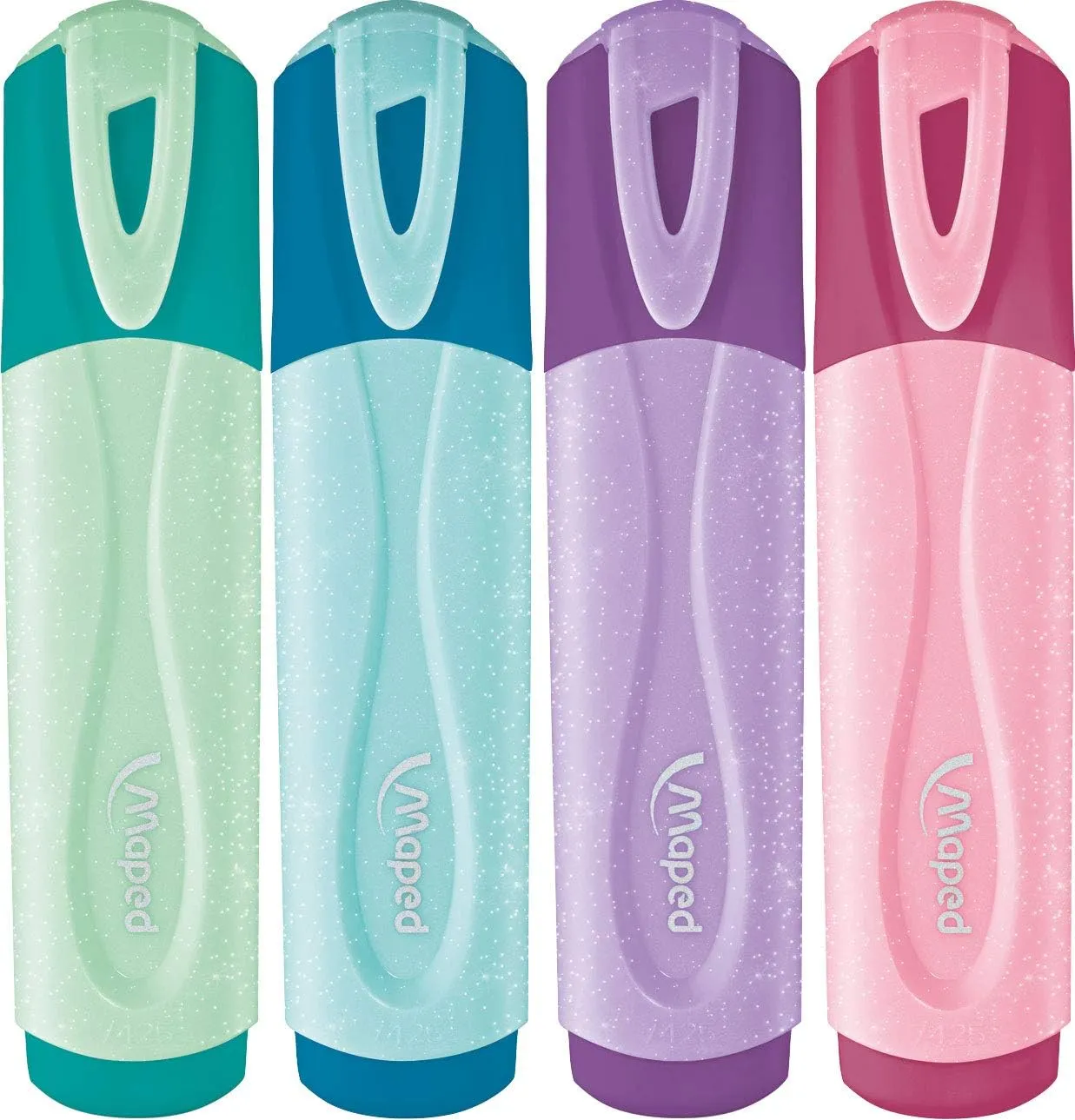 Maped Fluo Peps Pastel Glitter Highlighters - Pack of 12 - Innovative Dual-Beveled Tip - Enhanced Visibility - 4 Vibrant Colors
