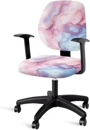 Marble Print Blue Pink Office Chair Covers Elastic Breathable Desk Chair Seat Protector Easy to Remove Universal High Back Chair Slipcover for Home Decor, 2 PCS