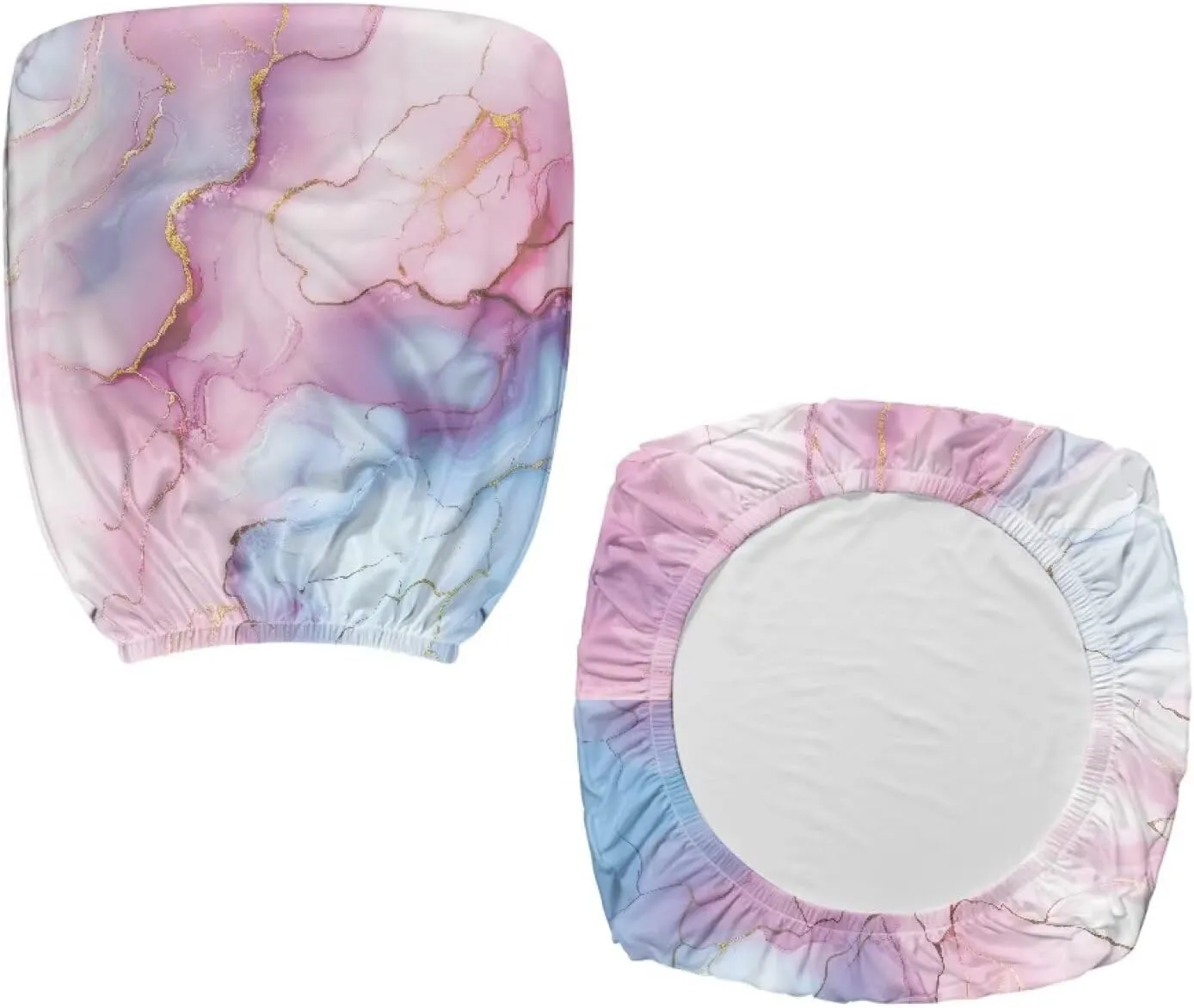 Marble Print Blue Pink Office Chair Covers Elastic Breathable Desk Chair Seat Protector Easy to Remove Universal High Back Chair Slipcover for Home Decor, 2 PCS