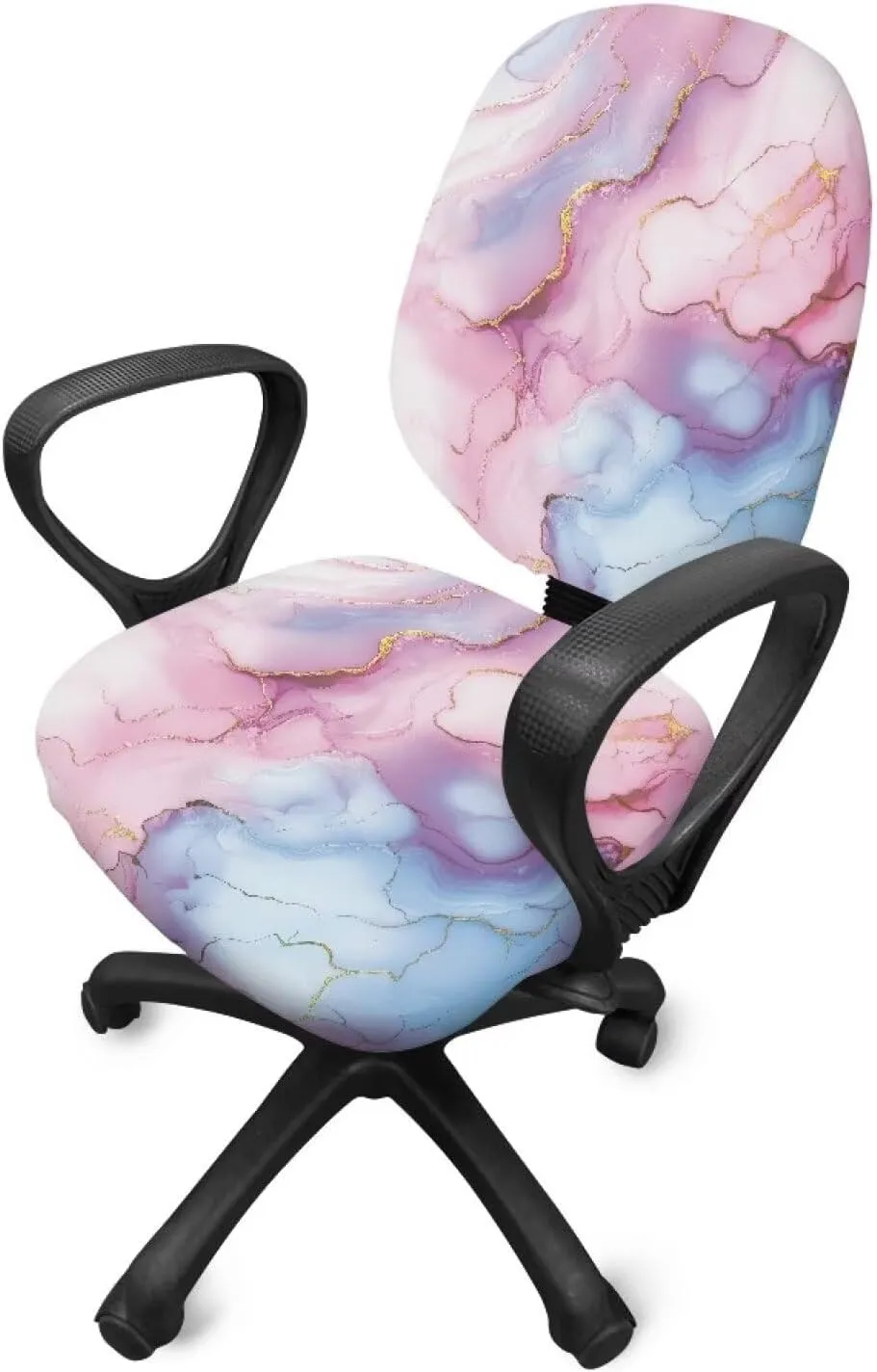 Marble Print Blue Pink Office Chair Covers Elastic Breathable Desk Chair Seat Protector Easy to Remove Universal High Back Chair Slipcover for Home Decor, 2 PCS