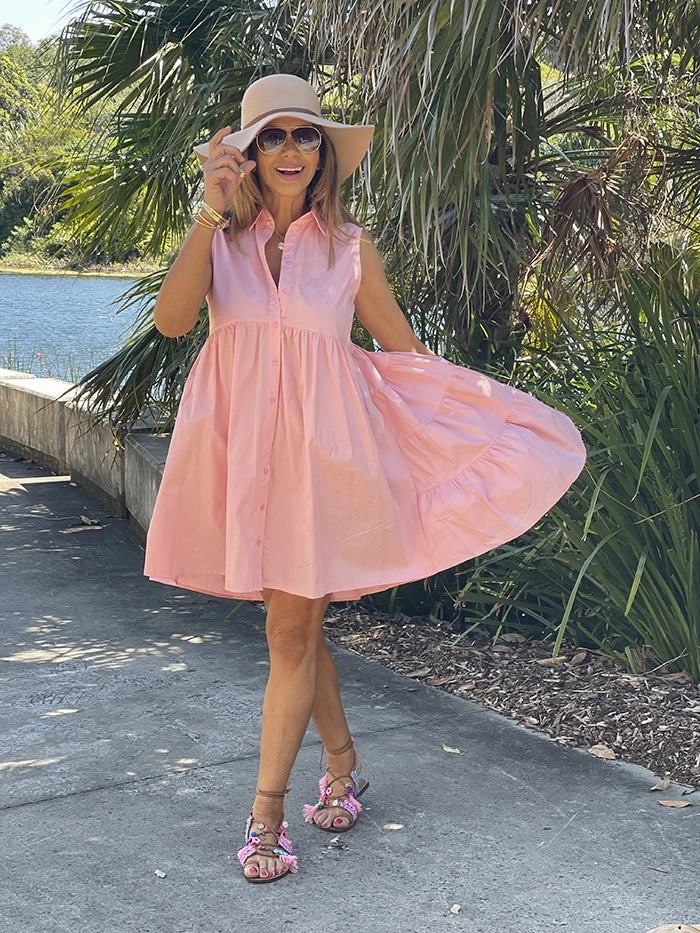 Maria Button Front Dress - Blush