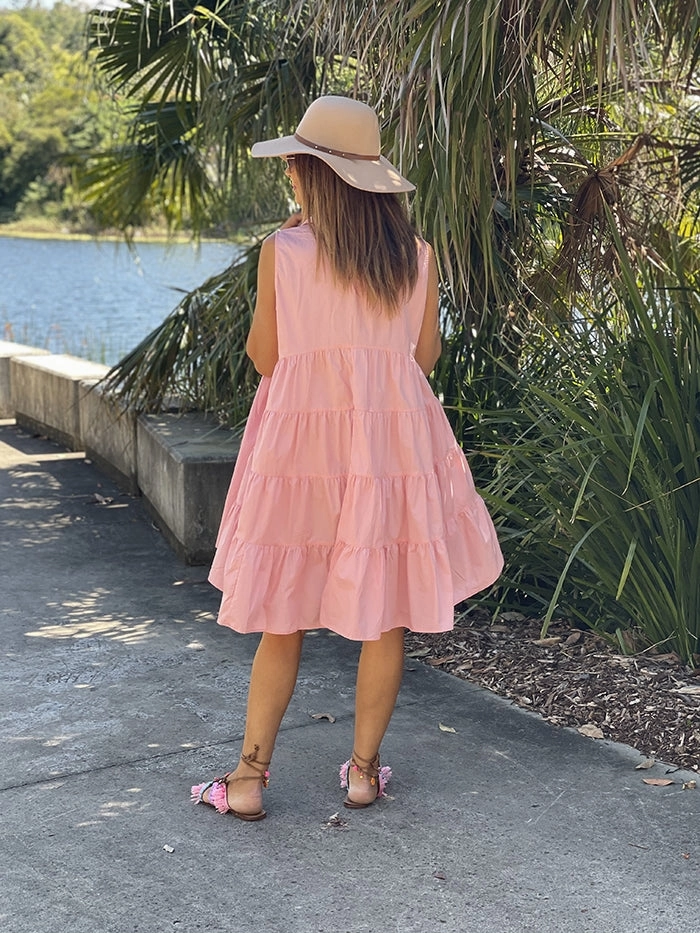 Maria Button Front Dress - Blush