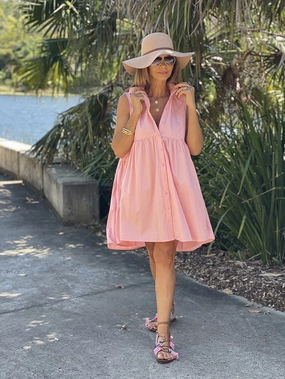 Maria Button Front Dress - Blush