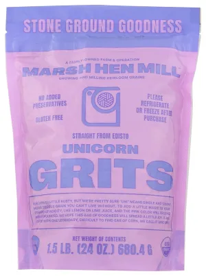 Marsh Hen Mill Unicorn Organic Grits – Stone Ground Heirloom Blend of Pink Corn | Old-Fashioned Corn Grits | Gluten-Free & No Additives | Pure All-Natural Corn | 24 oz (Pack of 1)