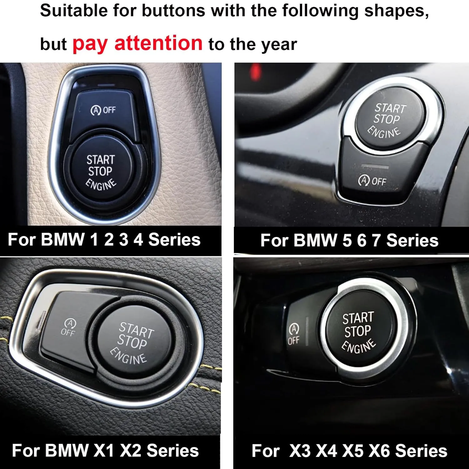 Matte Red Car Start Stop Engine Switch Button Cover for BMW 1 2 3 5 X1 X3 X4 X5 X6 Series F Chassis F20 F21 F22 F30 F35 F10 F18 Etc, Engine Switch Power Ignition Start Stop Button