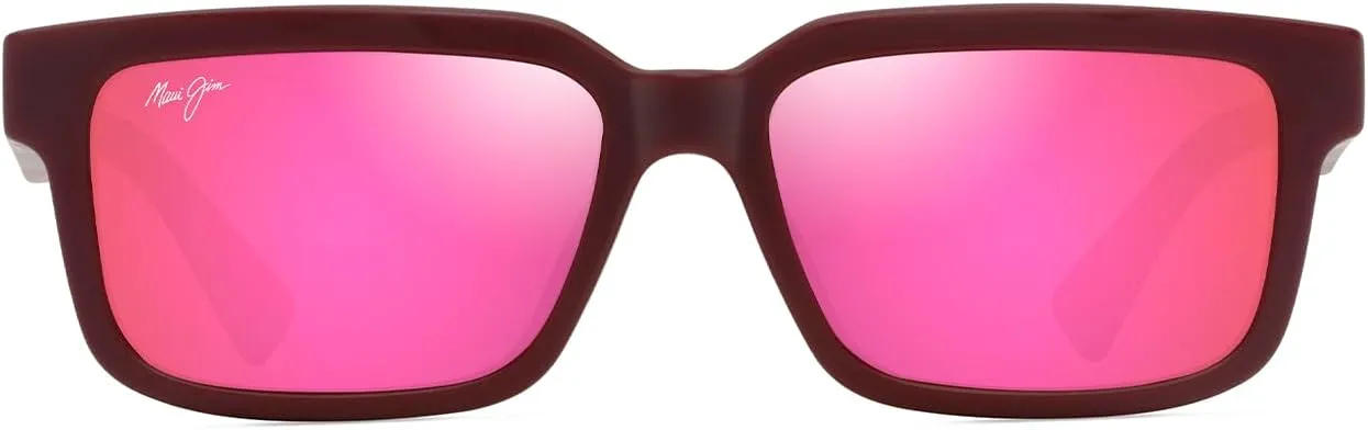 Maui Jim Hiapo AF Rectangle Sunglasses, Matte Burgundy/Maui Sunrise Polarized, Extra Large