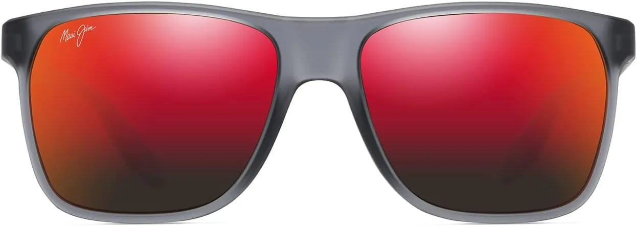 Maui Jim Pure Collection Pailolo W/Patented Polarizedplus2 Lenses Rectangle Sunglasses, Translucent Matte Grey/Hawaii Lava Polarized, Large