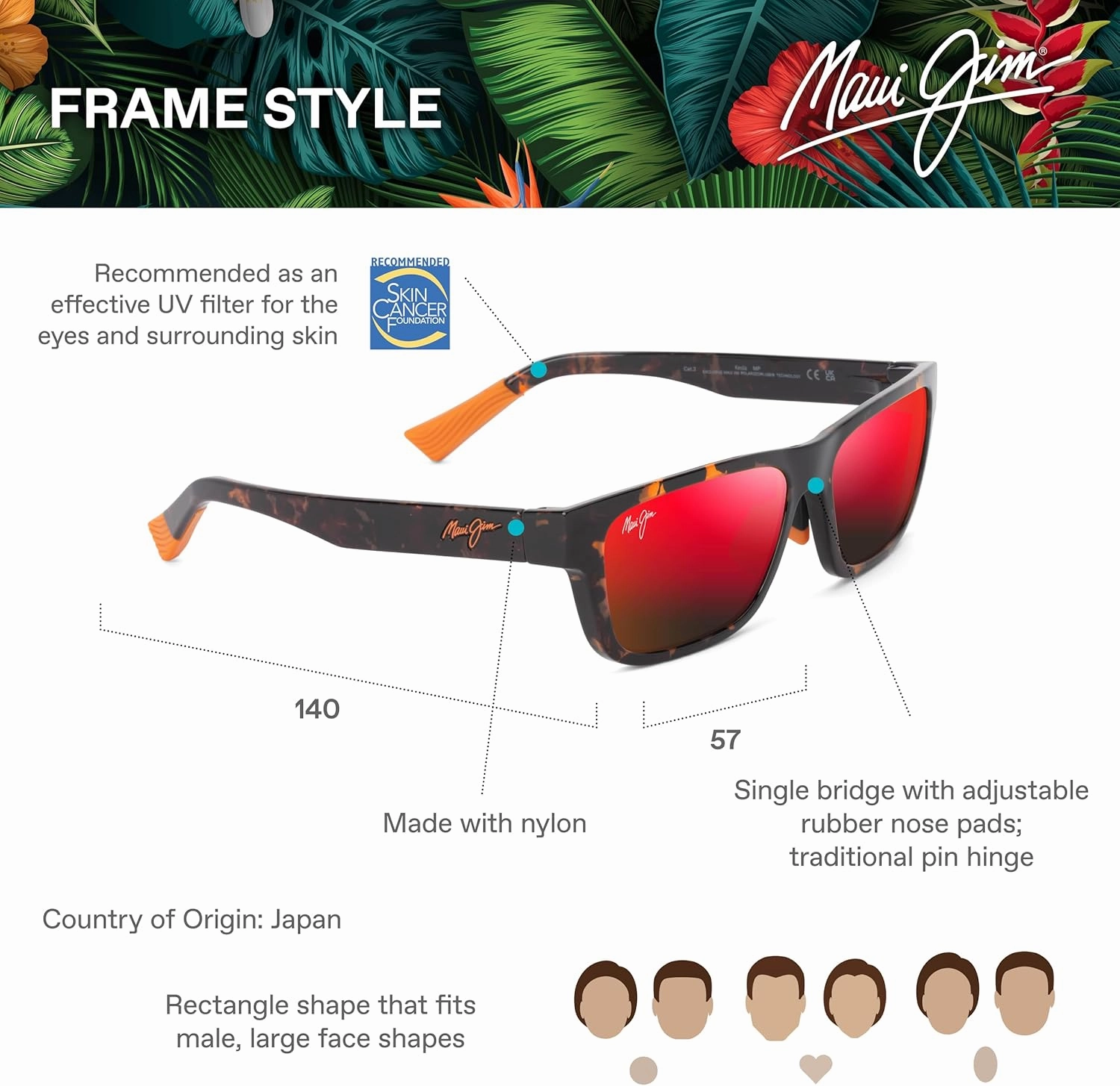 Maui Jim Keola Rectangular Sunglasses