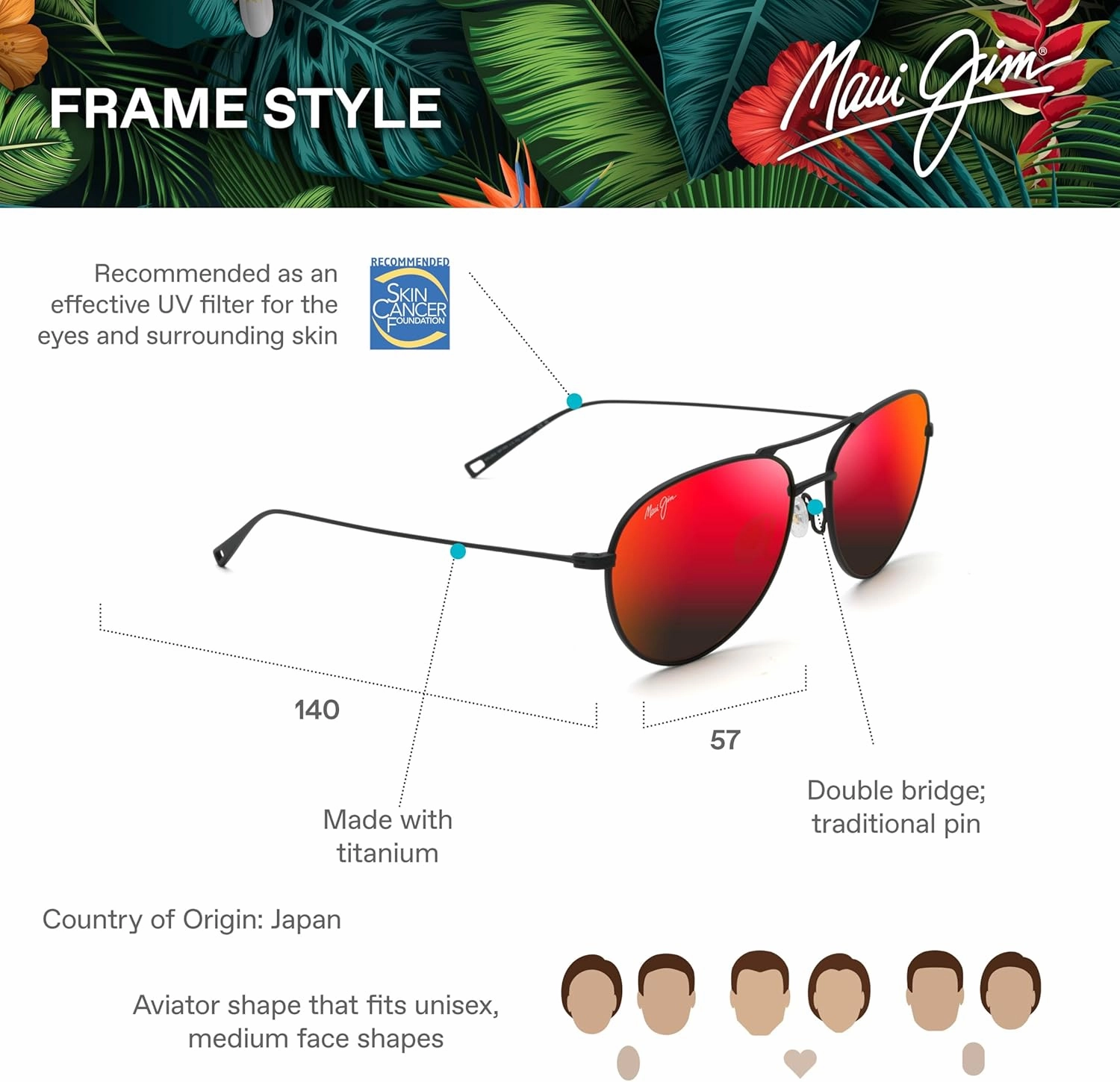 Maui Jim Women's Walaka W/Patented Polarizedplus2 Lenses Teardrop Sunglasses