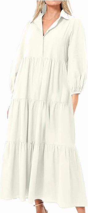 Maxi Dress for Women Casual 2024 Button Down V-Neck Lapel a Line Pleated Shirt Dress Plus Size Fall Flowy Long Dress