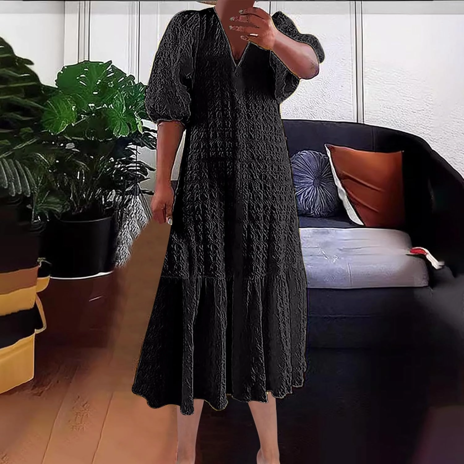 Maxi Dresses for Women 2025,Boho Floral Womens Spring Dresses Puff Sleeve Long Dresses Going Out Beach Trave