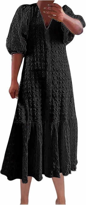 Maxi Dresses for Women 2025,Boho Floral Womens Spring Dresses Puff Sleeve Long Dresses Going Out Beach Trave